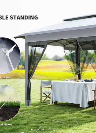 12' x 12' Pop Up Canopy Tent with Netting and Carry Bag, Instant Sun Shelter with 137 sq.ft Shade, Tents for Parties, Height Adjustable, for Outdoor, Garden, Patio, Gray