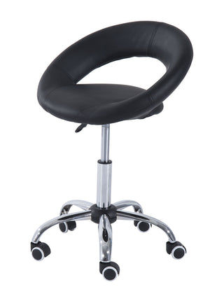 Crescent Rolling Salon Stool with Adjustable Height, Breathable Open Back, Foam Cushion Seat, and 5 Caster Wheels, Black