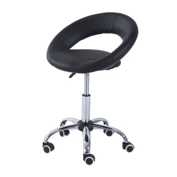 Crescent Rolling Salon Stool with Adjustable Height, Breathable Open Back, Foam Cushion Seat, and 5 Caster Wheels, Black