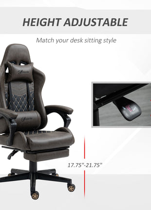 Racing Gaming Chair Diamond PU Leather Office Gamer Chair High Back Swivel Recliner with Footrest, Lumbar Support, Adjustable Height, Brown
