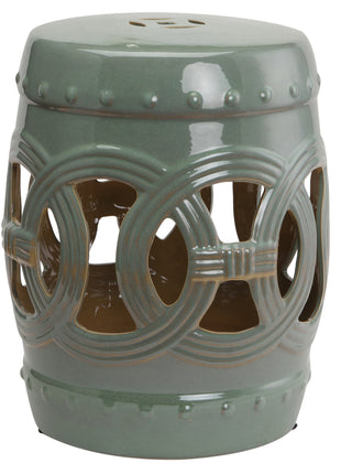 14" x 17" Ceramic Garden Stool with Double-Coin Knotted Ring Design, Glazed Decorative Outdoor Stool, Green