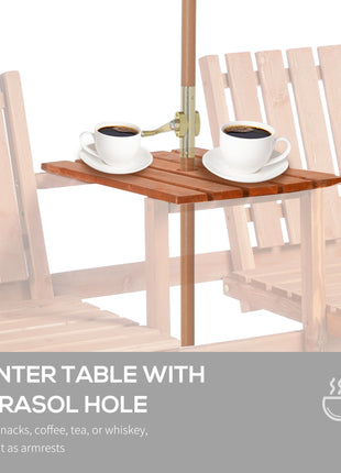 Patio Bench, Garden Bench with Middle Table and Umbrella Hole, Wooden Outdoor Bench for Patio, Porch, Poolside, Balcony, Orange