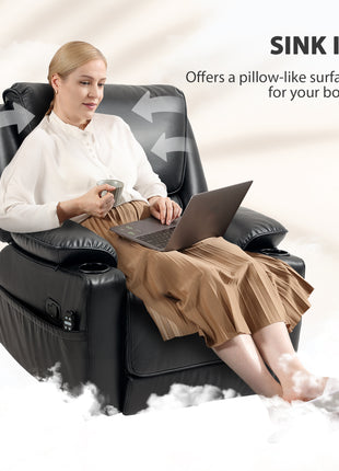 Recliner Massage Armchair with Heat Oversized Swivel Rocker with Footrest Remote and Side Pockets Black