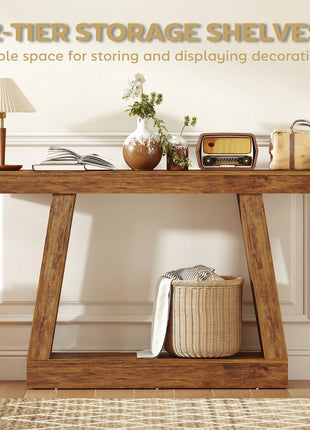 55" Farmhouse Console Table, 2-Tier Entryway Table with Storage for Hallway, Living Room, Behind Couch, Rustic Brown
