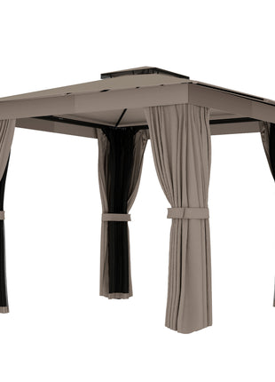 10' x 10' Outdoor Patio Gazebo, Soft Top Gazebo Canopy Shelter with Curtains, Netting, Steel Frame, Hook, Khaki