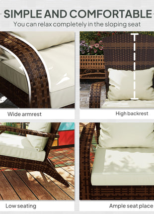 Patio Adirondack Chair with Rattan Wicker, Soft Cushions, Tall Curved Backrest for Deck or Garden, Cream White