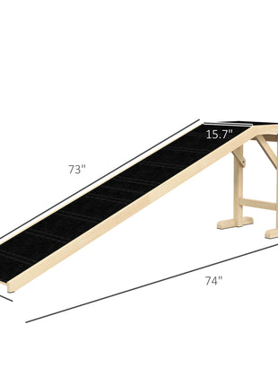 Dog Ramp for Bed, Pet Ramp for Dogs with Non-Slip Carpet and Top Platform, 74" x 16" x 25", Natural