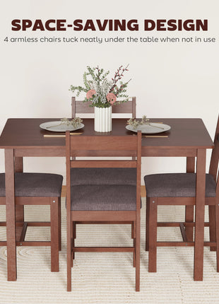 5-Piece Solid Wood Dining Table Set for 4, Farmhouse Kitchen Table with Upholstered Chairs for Dining Room, Light Brown