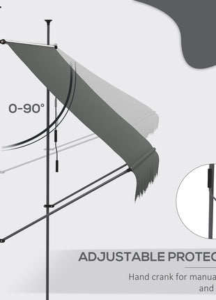 8' x 4' Manual Retractable Awning, Non-Screw Patio Awning, UV Resistant for Window or Door, Dark Gray