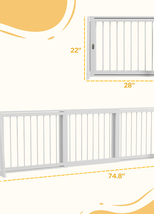 28"-75" Freestanding Wooden Pet Gate with Support Feet & Non-Slip Mats for Indoor, Stairway, Doorway, White