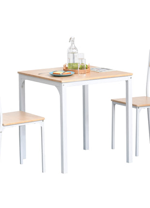 3-Piece Wooden Square Dining Table Set with 1 Table and 2 Chairs and Sturdy Metal Frame for Small Space, White