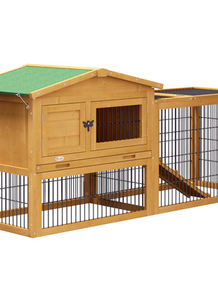 2 Level 59" Outdoor Rabbit Hutch with Openable Top, Yellow