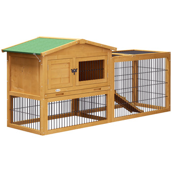 2 Level 59" Outdoor Rabbit Hutch with Openable Top, Yellow