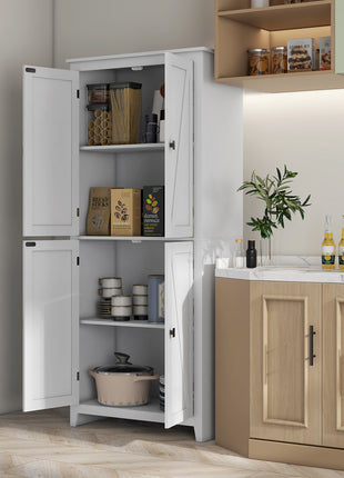72" Freestanding Kitchen Pantry Cabinet, Farmhouse Tall Storage Cabinet with 4 Door Cabinets and Adjustable Shelves for Dining Room, White