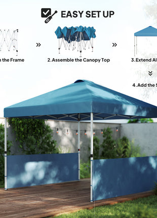 10' x 10' Pop Up Canopy Tent with 2 Half Sidewalls, UV50+ Instant Sun Shelter with Wheeled Carry Bag, Sea Blue