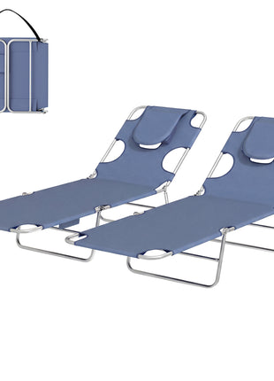 2 Tanning Chairs with Face Hole, 5-Level Adjustable Outdoor Chaise Lounge Chair with Pillow for Beach, Pool, Gray