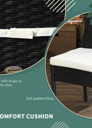 4 PE Rattan Outdoor Dining Chairs with Cushions, Patio Wicker Dining Chairs with Backrest, Black