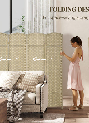 Folding Room Divider Screen 4 Panel 5.6 ' Tall Privacy Screen Freestanding Room Partition for Home Office, Beige