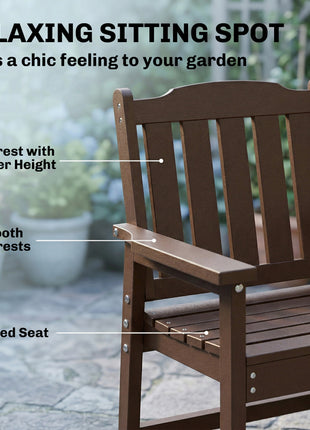 All-Weather Patio Chair, HDPE Patio Dining Chair, Heavy Duty Wood-Like Outdoor Furniture for Garden, Backyard, Deck, Porch, Lawn, Brown