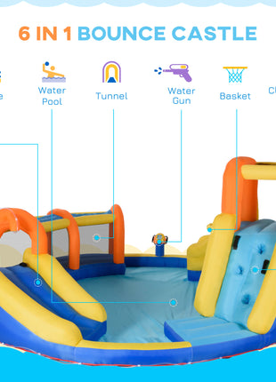 6-in-1 Inflatable Water Slide Kids Bounce House Jumping Castle Includes Slide Basket Pool Climbing Wall Tunnel
