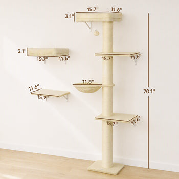 Cat Wall Shelves, 3-in-1 Cat Wall Furniture Set with Scratching Post for Indoor Kittens Climbing Sleeping, Beige