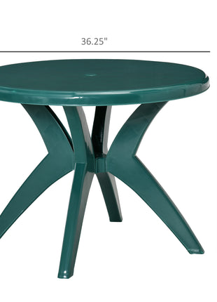 36.25" Dia Round Plastic Patio Table with Umbrella Hole, Outdoor Bistro Dining Table, for Bar, Garden, Backyard, Poolside, Yard, Green