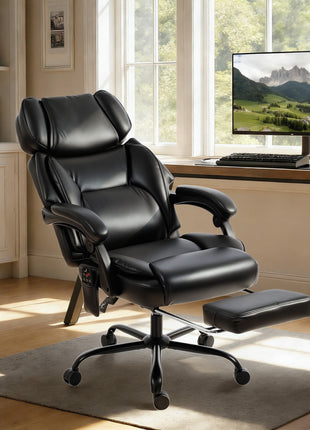 High Back Vibration Massage Office Chair Heated Reclining Computer Chair w/ Footrest, Swivel Wheels, Remote, Black