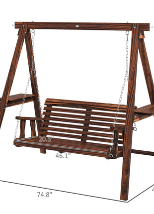 2-Seat Outdoor Swing Chair with Stand and Side Tables for Garden, Poolside, Backyard, Carbonized