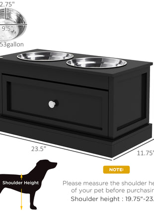Elevated Dog Bowls with Storage Drawer, Raised Dog Bowl Stand Pet Food Bowl Dog Feeding Station, Black