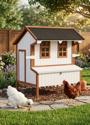 47" Chicken Coop, Wooden Chicken House Raised Rabbit Hutch with Waterproof Roof, Nesting Box and Handles for 3-5 Hens, Poultry Cage Portable Hen Pen for Backyard