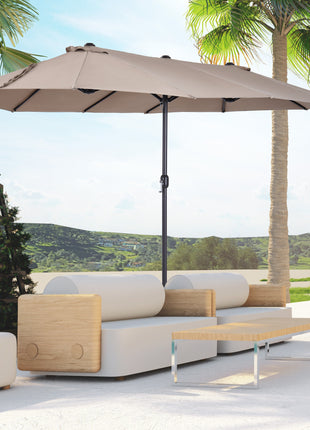 Patio Umbrella 15ft Double-Sided Outdoor Market Extra Large Umbrella with Crank Handle for Deck, Lawn, Backyard and Pool, Tan