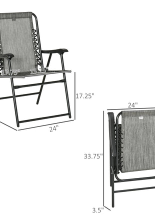 2 Pieces Outdoor Folding Chair Set, Portable Capimg Chairs with Armrest for Patio, Pool, Beach, Gray