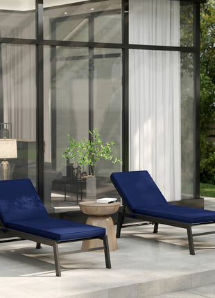 2-Piece Patio Chair Cushions with Backrests, Replacement Cushions for Outdoor Lounge Chair, Navy
