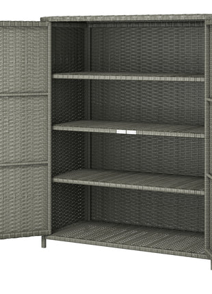 Rattan Wicker Outdoor Storage Cabinet with 4 Shelves and 2 Doors for Garden Pool Towel Storage, Dark Gray