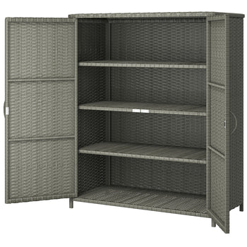 Rattan Wicker Outdoor Storage Cabinet with 4 Shelves and 2 Doors for Garden Pool Towel Storage, Dark Gray