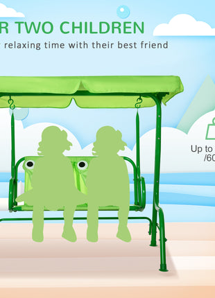 Kids Patio Swing, Adjustable Canopy Swing Glider, Kids Outdoor Swing Chair with 2 Seats, Seat-Belted Safety, Green