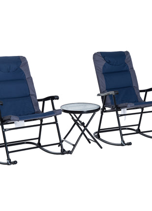 3 Piece Outdoor Folding Rocking Chair and Table Set - Blue and Gray