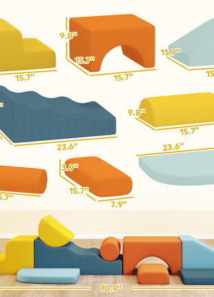 9-Piece Soft Play Set, Kids Soft Play Foam Blocks with Detachable Cover for Climbing and Crawling, Multicolored