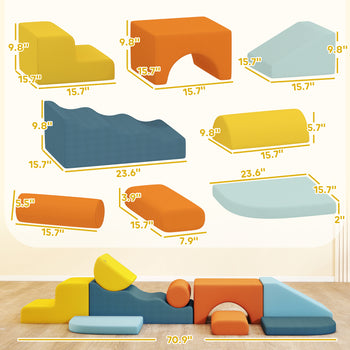9-Piece Soft Play Set, Kids Soft Play Foam Blocks with Detachable Cover for Climbing and Crawling, Multicolored