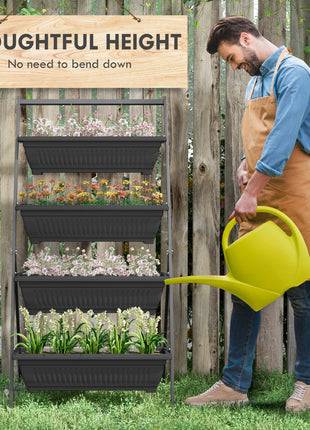 4-Tier Vertical Raised Garden Planter with 4 Boxes, Outdoor Plant Stand Grow Container for Vegetable & Flowers, Black