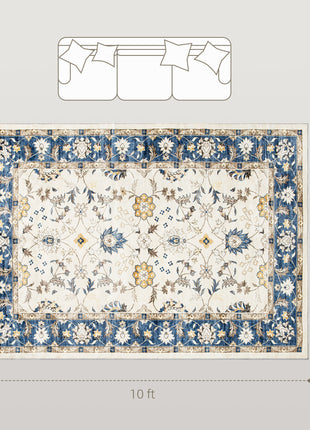 Machine Washable Area Rug 8x10, Non-Slip Boho Floral Print Floor Carpet for Living Room, Bedroom, Dining Room, Blue