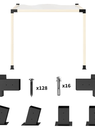 Pergola Kit, 15° Slanted Pergola Bracket Kit with 3-Way Brackets, Post Bases, Wall Mounts for 3.6" X 3.6" Lumber, Black