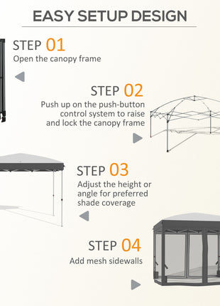 10' x 10' Pop Up Canopy Tent with Netting, Instant Sun Shelter, Tents for Parties, Height Adjustable, with Wheeled Carry Bag and 4 Sand Bags for Outdoor, Garden, Patio, Gray