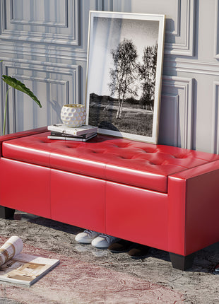 50.5" Faux Leather Rectangular Tufted Storage Ottoman, Bright Red