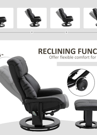 Massage Recliner Chair with Ottoman, 360° Swivel Recliner and Footstool, 10 Point Vibration, PU Leather Reclining Chair with Side Pocket and Remote Control, Black
