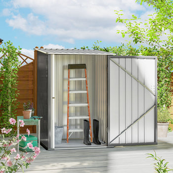 Outdoor 3.3' x 3.4' Lean-to Garden Storage Shed, Galvanized Steel Tool House with Lockable Door for Patio, Gray