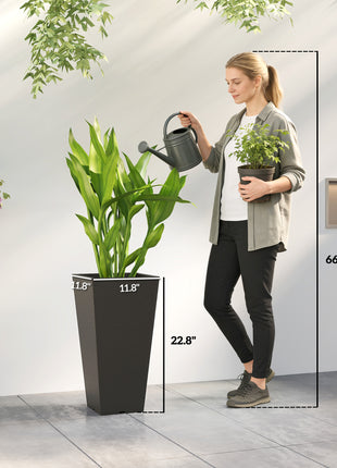 23 Inch Tall Planters for Outdoor Plants, Set of 2 Plastic Flower Pots, for Front Door Patio Garden Use, Black
