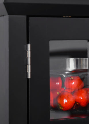 Elegant Buffet with Hutch, Kitchen Pantry Storage Cabinet with Framed Glass Door Drawer and Microwave Space, Black