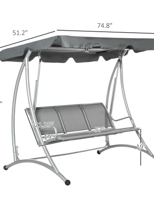 3-Seat Outdoor Porch Swing Chair, Patio Swing Glider with Adjustable Canopy, Breathable Seat, and Steel Frame for Garden, Poolside, Backyard, Gray