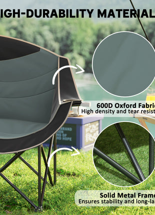 Padded Folding Camp Chair for Adults, Double Camping Chair with Armrests, Cup Holders, Carry Bag for Outdoor, Black